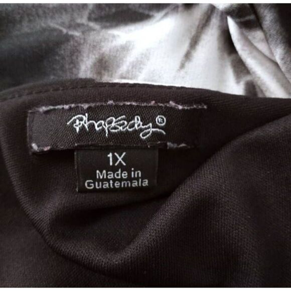 RHAPSADY BLACK, GRAY, & WHITE PLUNGE MAXI DRESS SZ.1X EUC. - Picture 5 of 5